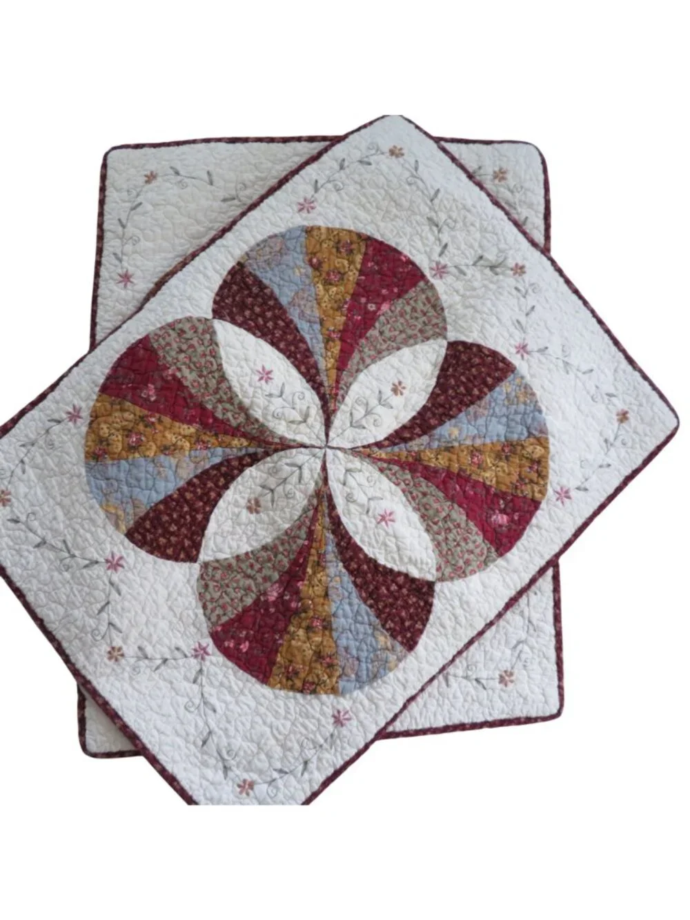 Vintage Quilted Pillow Shams Pair of 2 Floral Patchwork 21